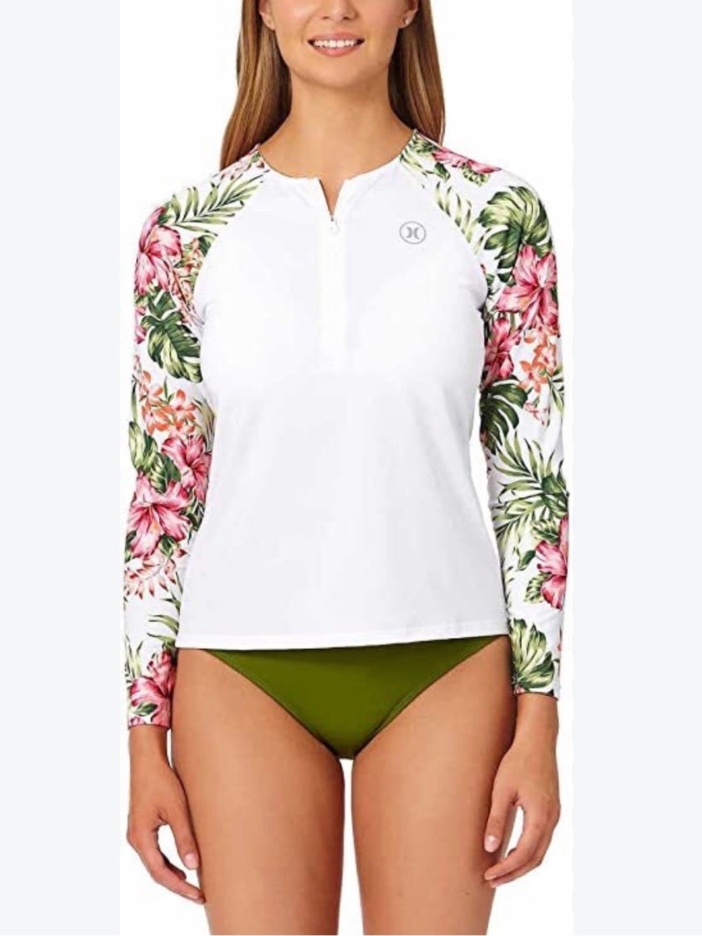 Hurley UPF White Floral Long-Sleeve Rash Guard XL
